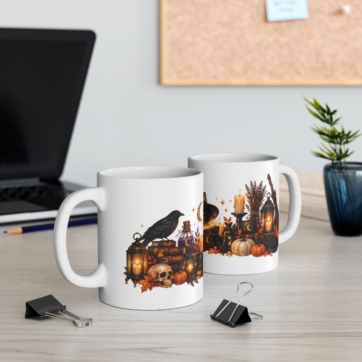 Witch Cat Reading Spellbook Mug | Halloween Ceramic Coffee Cup