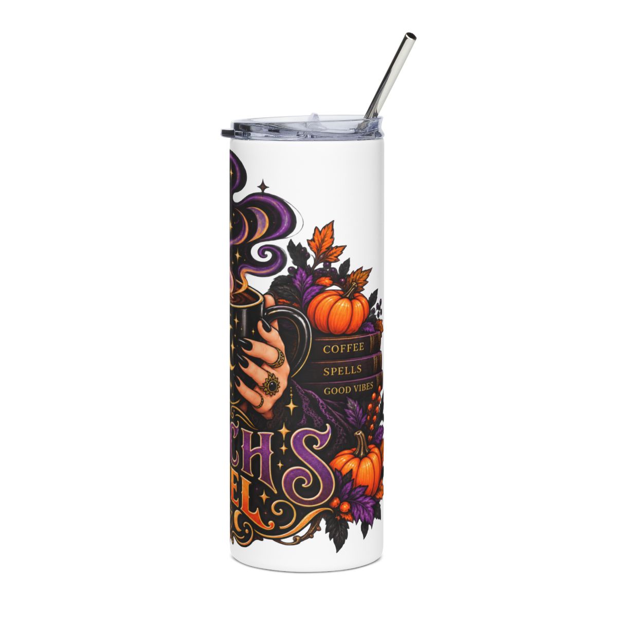 Witch Fuel Tumbler | 20oz Stainless Steel Moon Cat Coffee Cup