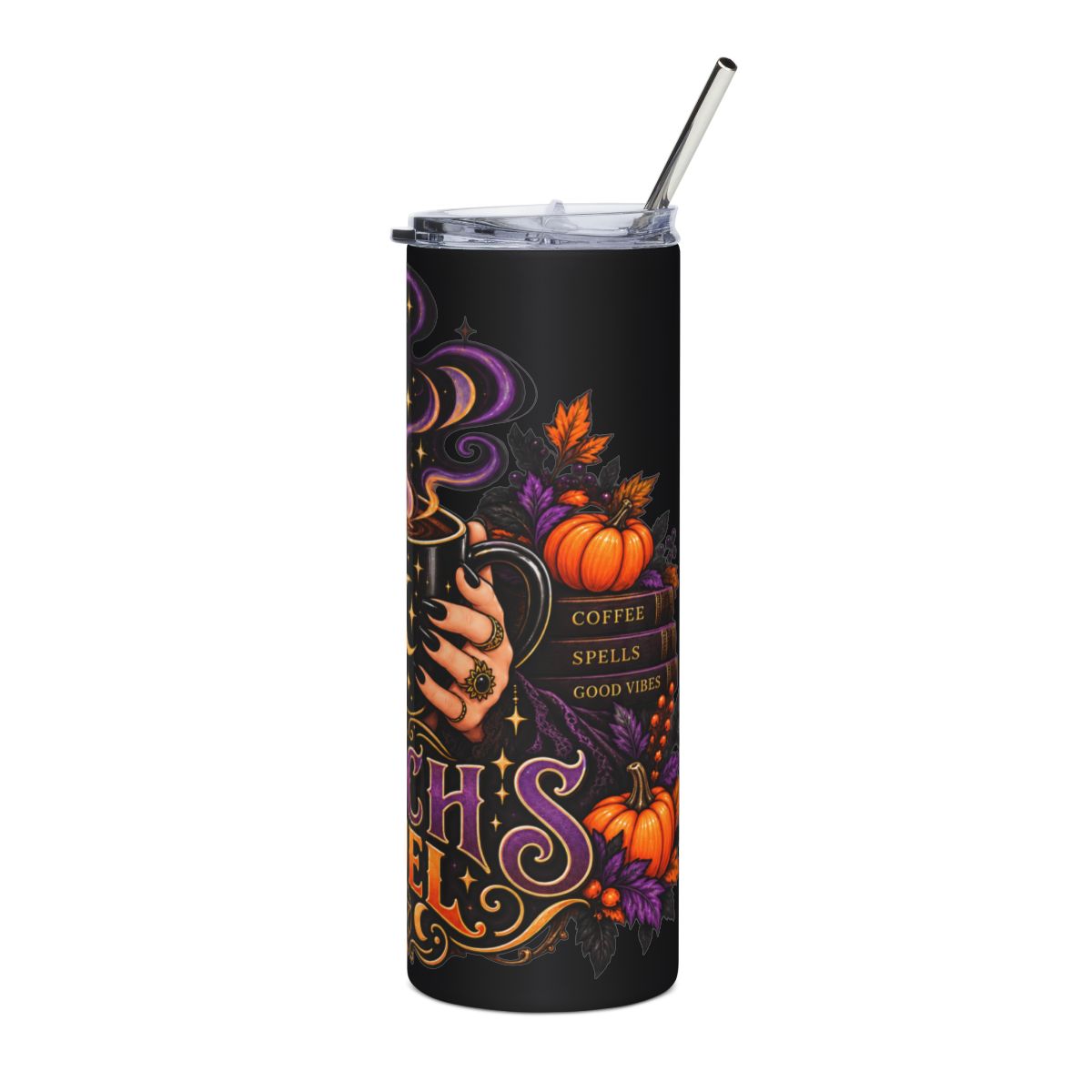 Witch Fuel Tumbler | 20oz Stainless Steel Moon Cat Coffee Cup