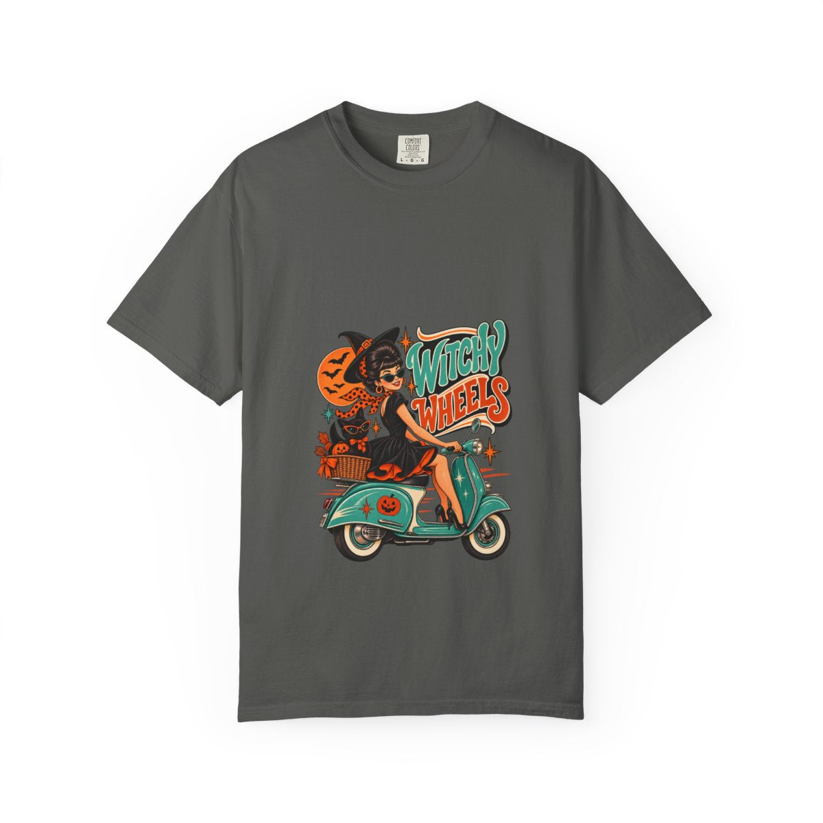 Witch on Scooter T-shirt | Halloween Pumpkin Ride Graphic Tee