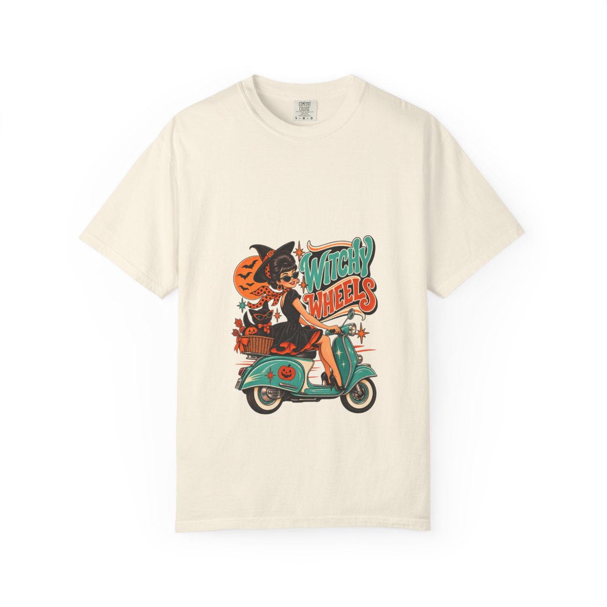 Witch on Scooter T-shirt | Halloween Pumpkin Ride Graphic Tee