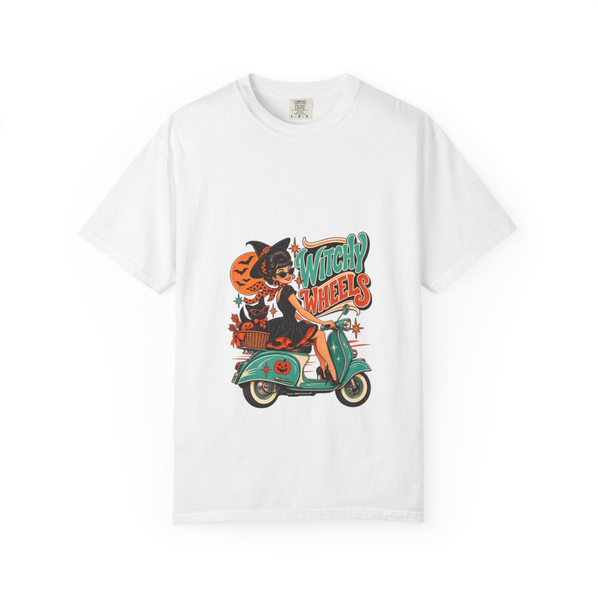 Witch on Scooter T-shirt | Halloween Pumpkin Ride Graphic Tee