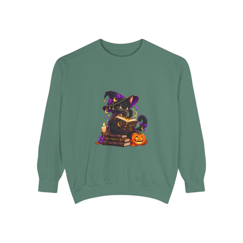 Witch Raccoon Reading Spellbook Sweatshirt | Halloween Cat Pumpkin