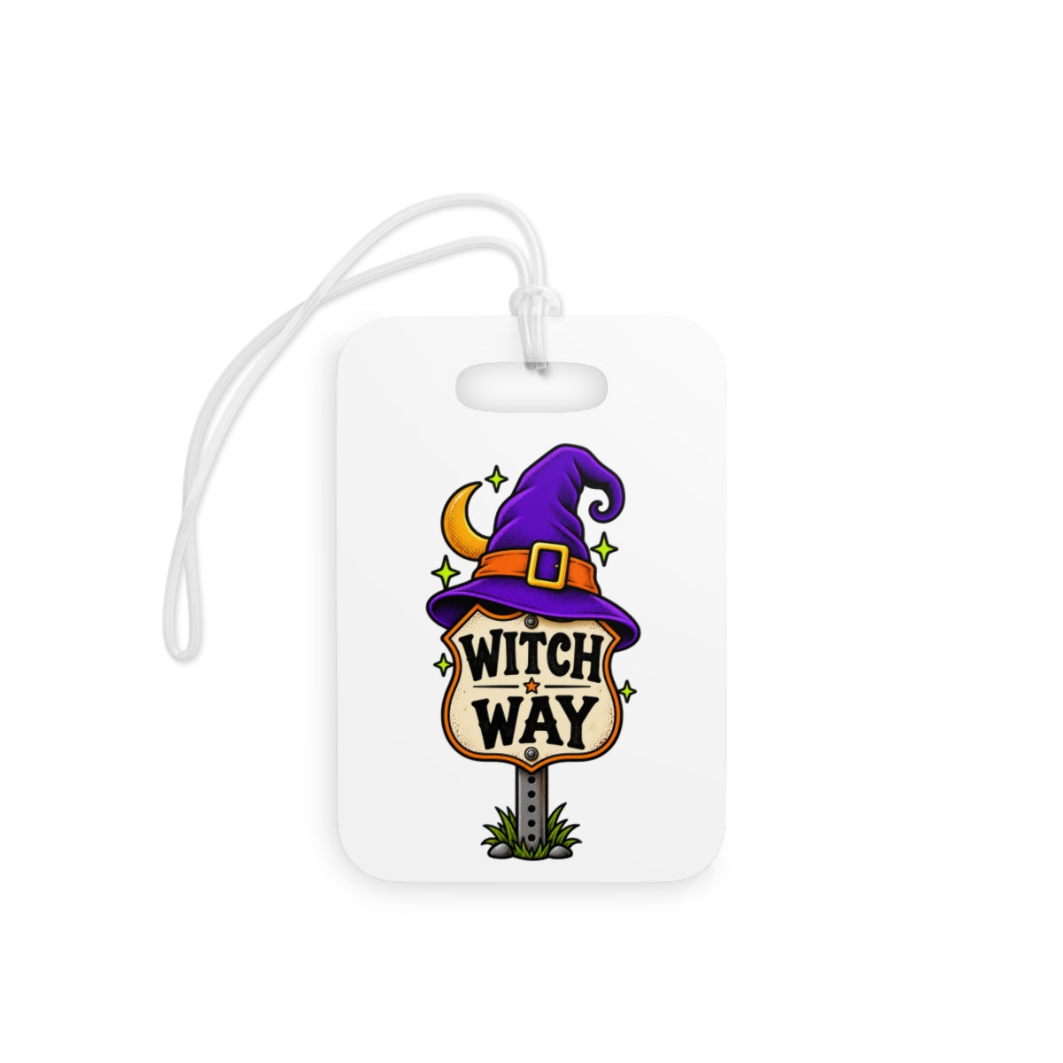 Witch Way sign Luggage Tags | Halloween witch hat travel tag