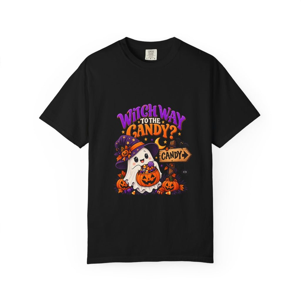 Witch Way to the Candy? Ghost Pumpkin Halloween T-shirt | Cute Trick or Treat Design