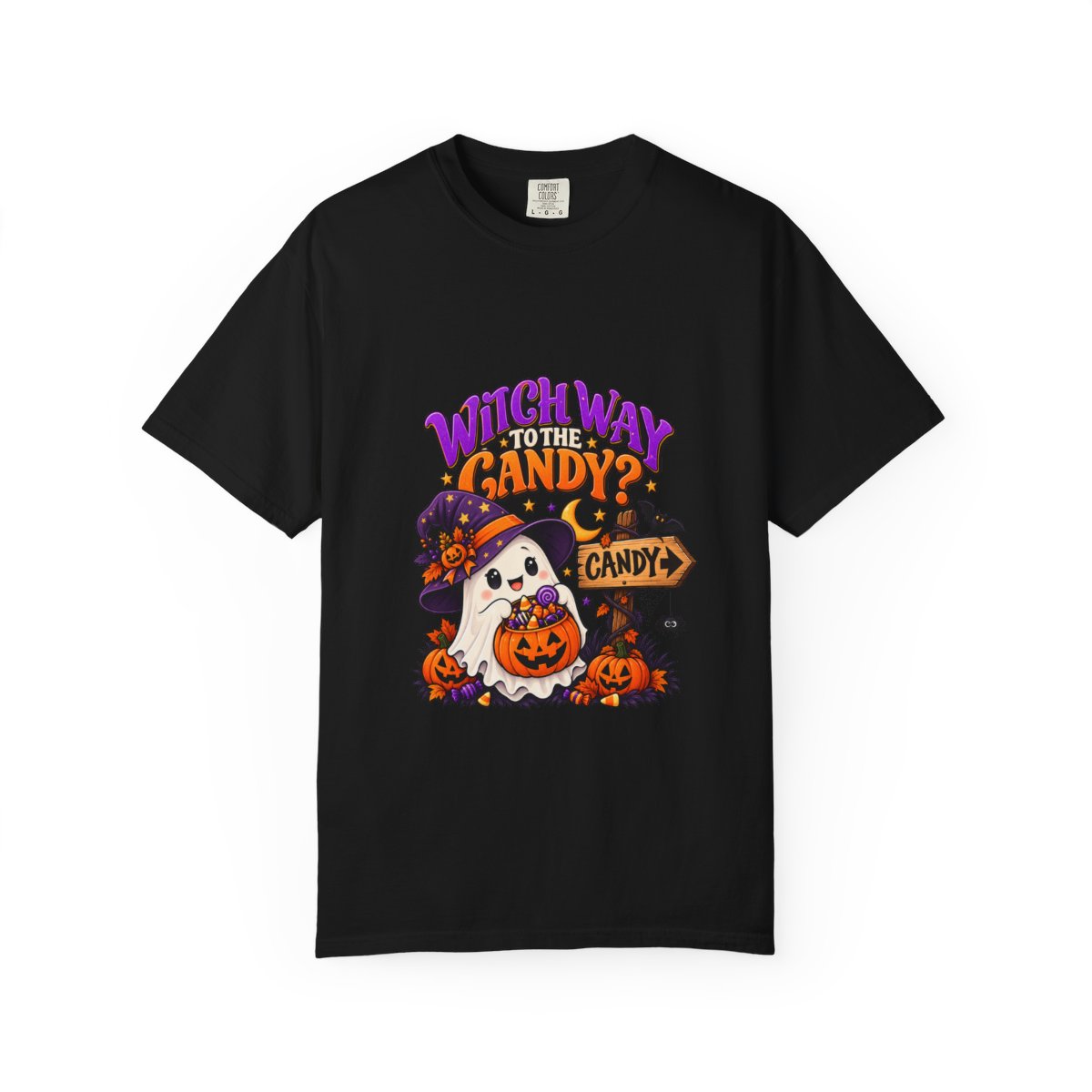 Witch Way to the Candy? Ghost Pumpkin Halloween T-shirt | Cute Trick or Treat Design