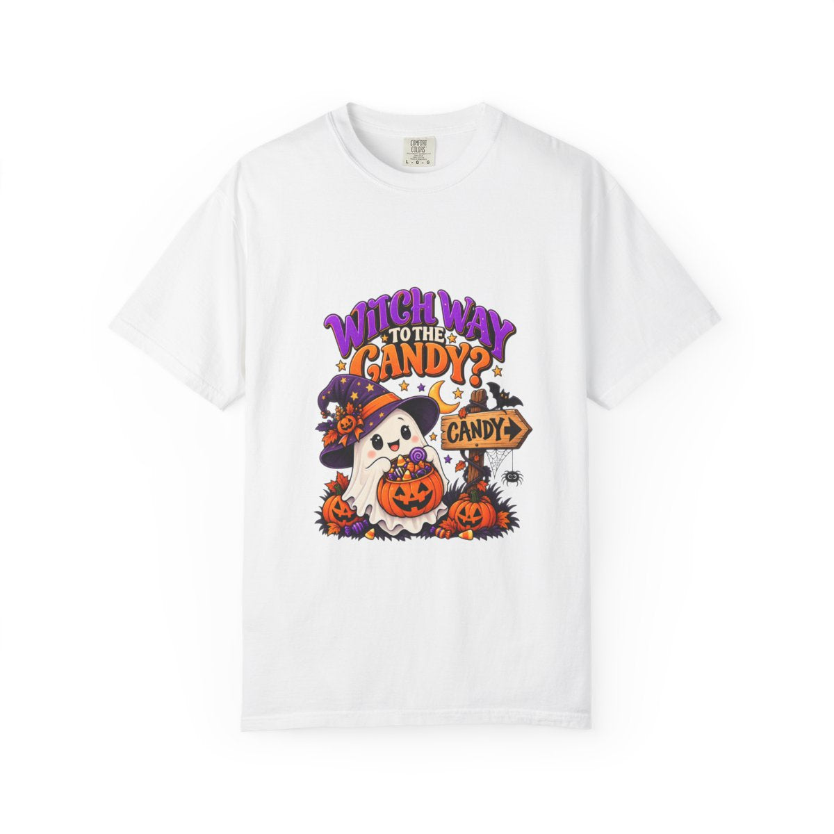 Witch Way to the Candy? Ghost Pumpkin Halloween T-shirt | Cute Trick or Treat Design