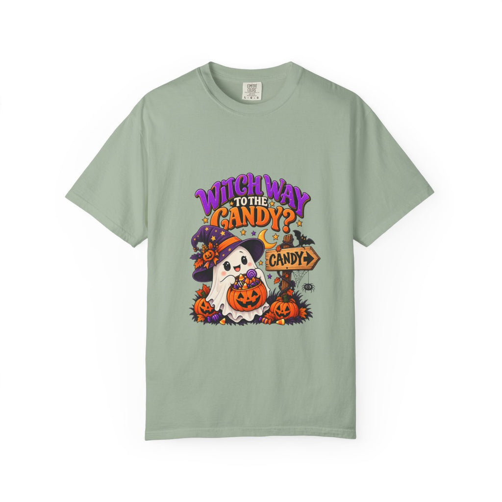 Witch Way to the Candy? Ghost Pumpkin Halloween T-shirt | Cute Trick or Treat Design