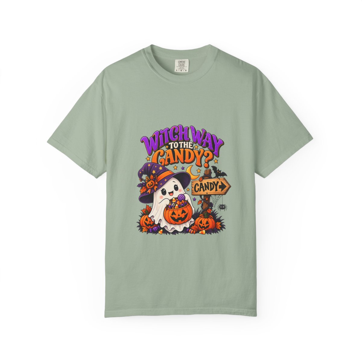 Witch Way to the Candy? Ghost Pumpkin Halloween T-shirt | Cute Trick or Treat Design