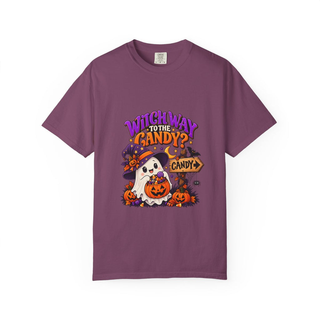 Witch Way to the Candy? Ghost Pumpkin Halloween T-shirt | Cute Trick or Treat Design