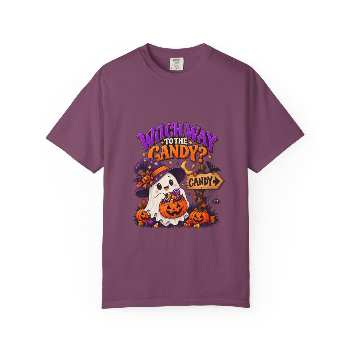 Witch Way to the Candy? Ghost Pumpkin Halloween T-shirt | Cute Trick or Treat Design