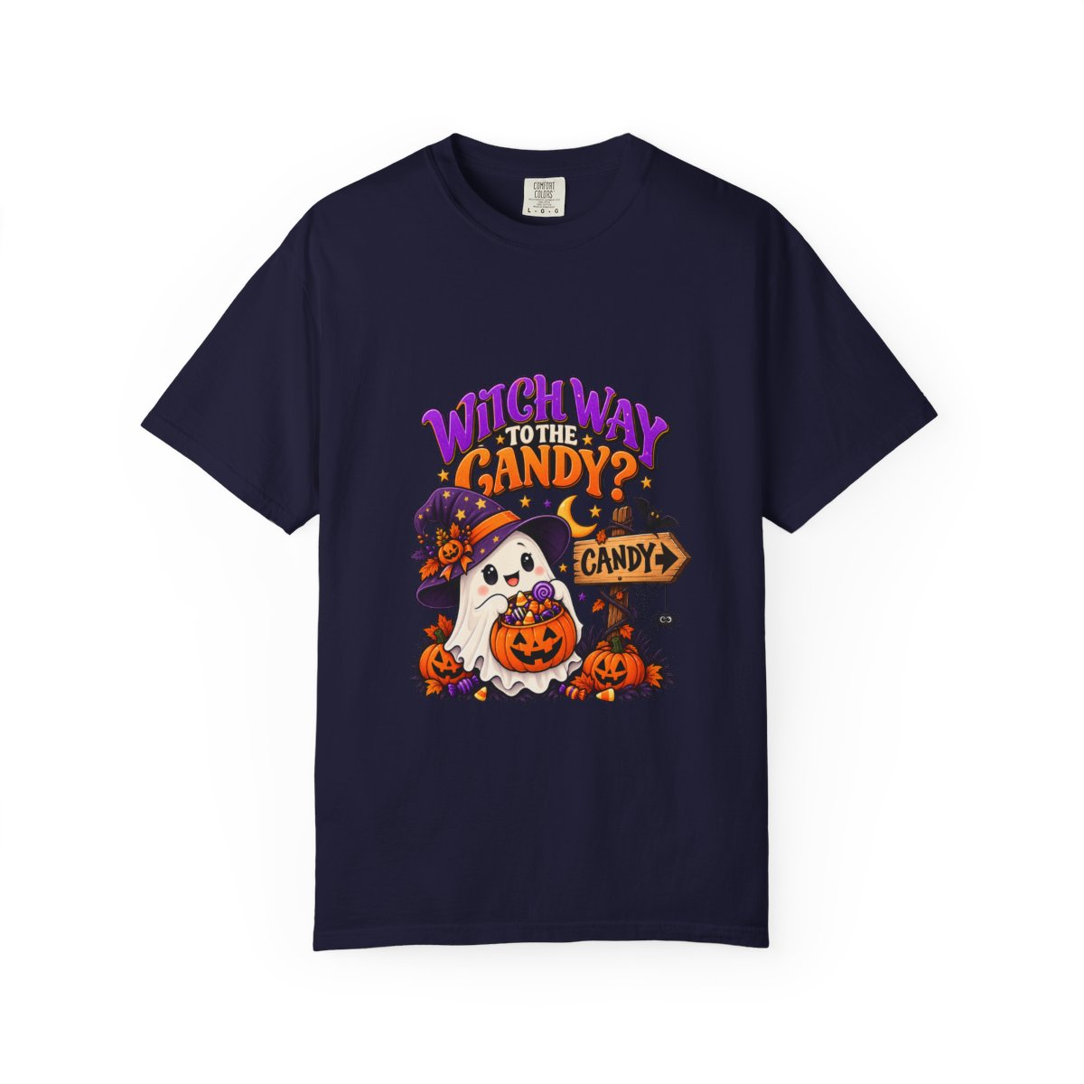 Witch Way to the Candy? Ghost Pumpkin Halloween T-shirt | Cute Trick or Treat Design