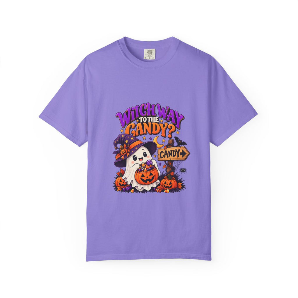 Witch Way to the Candy? Ghost Pumpkin Halloween T-shirt | Cute Trick or Treat Design