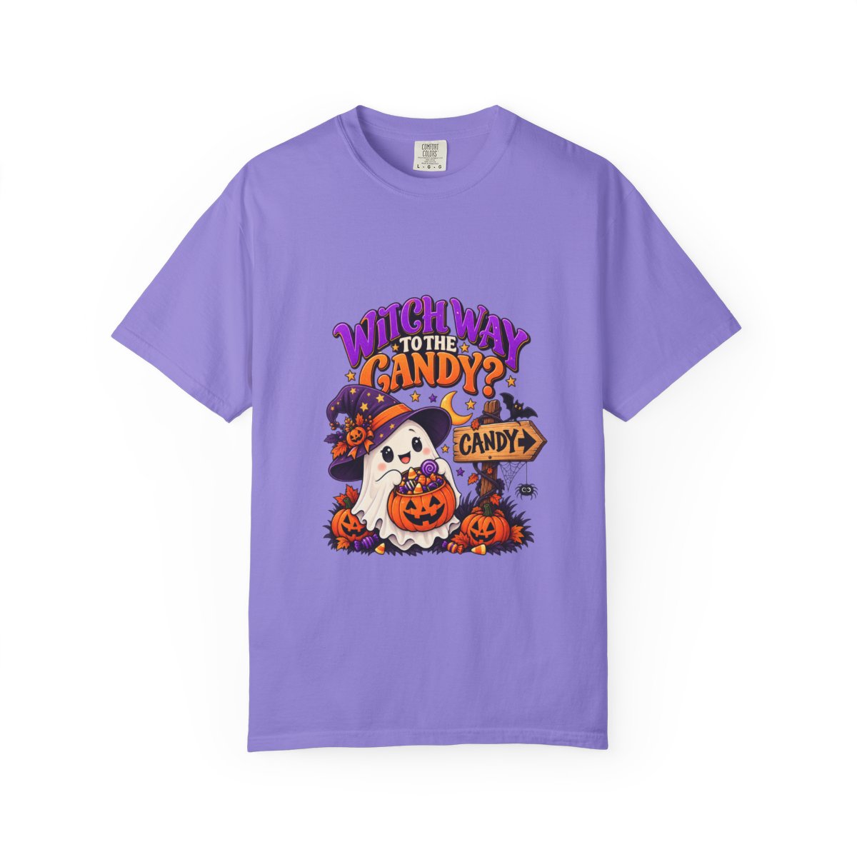 Witch Way to the Candy? Ghost Pumpkin Halloween T-shirt | Cute Trick or Treat Design