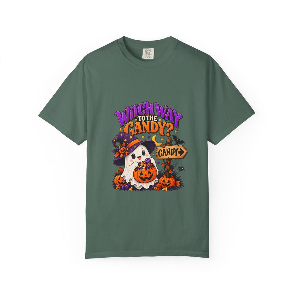 Witch Way to the Candy? Ghost Pumpkin Halloween T-shirt | Cute Trick or Treat Design