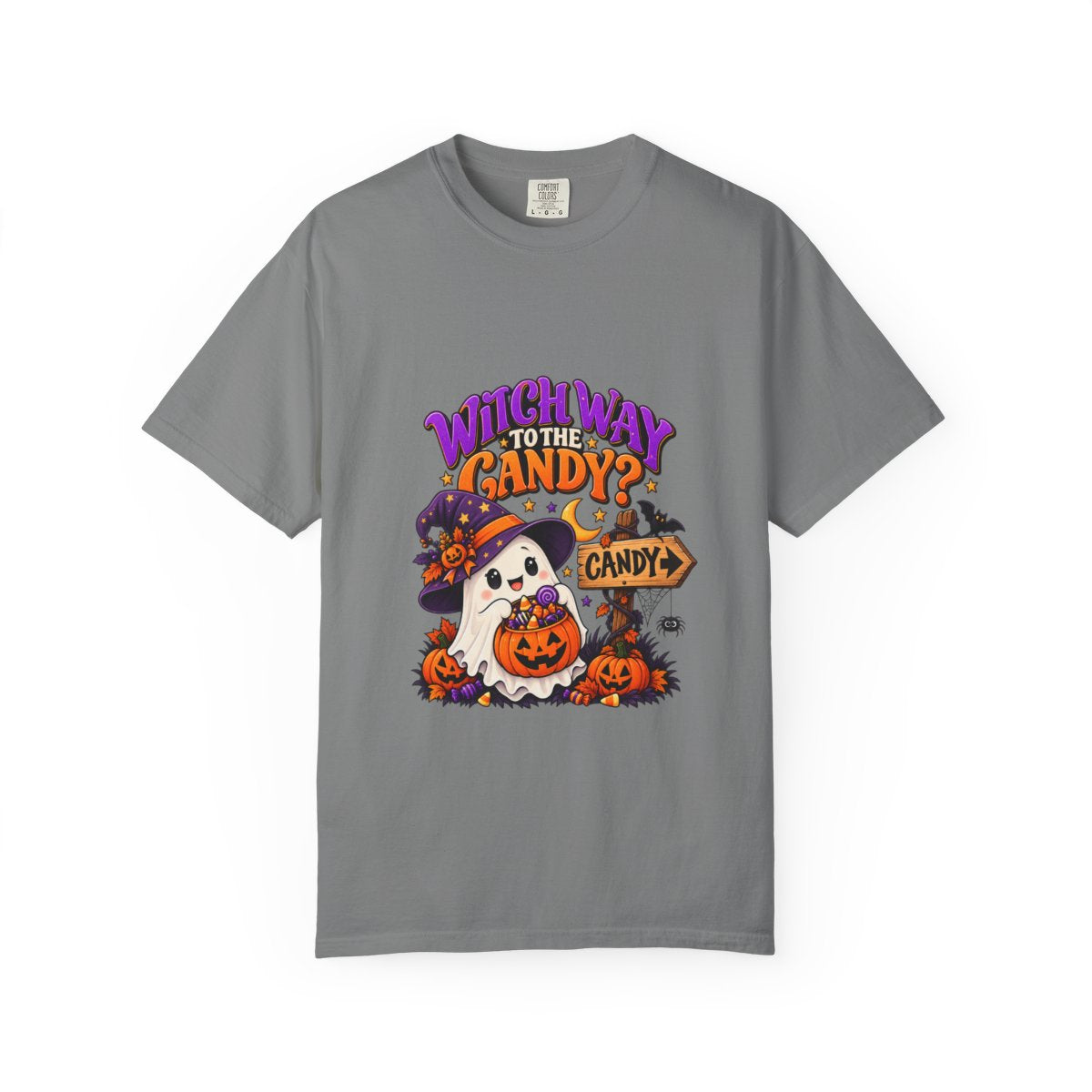 Witch Way to the Candy? Ghost Pumpkin Halloween T-shirt | Cute Trick or Treat Design