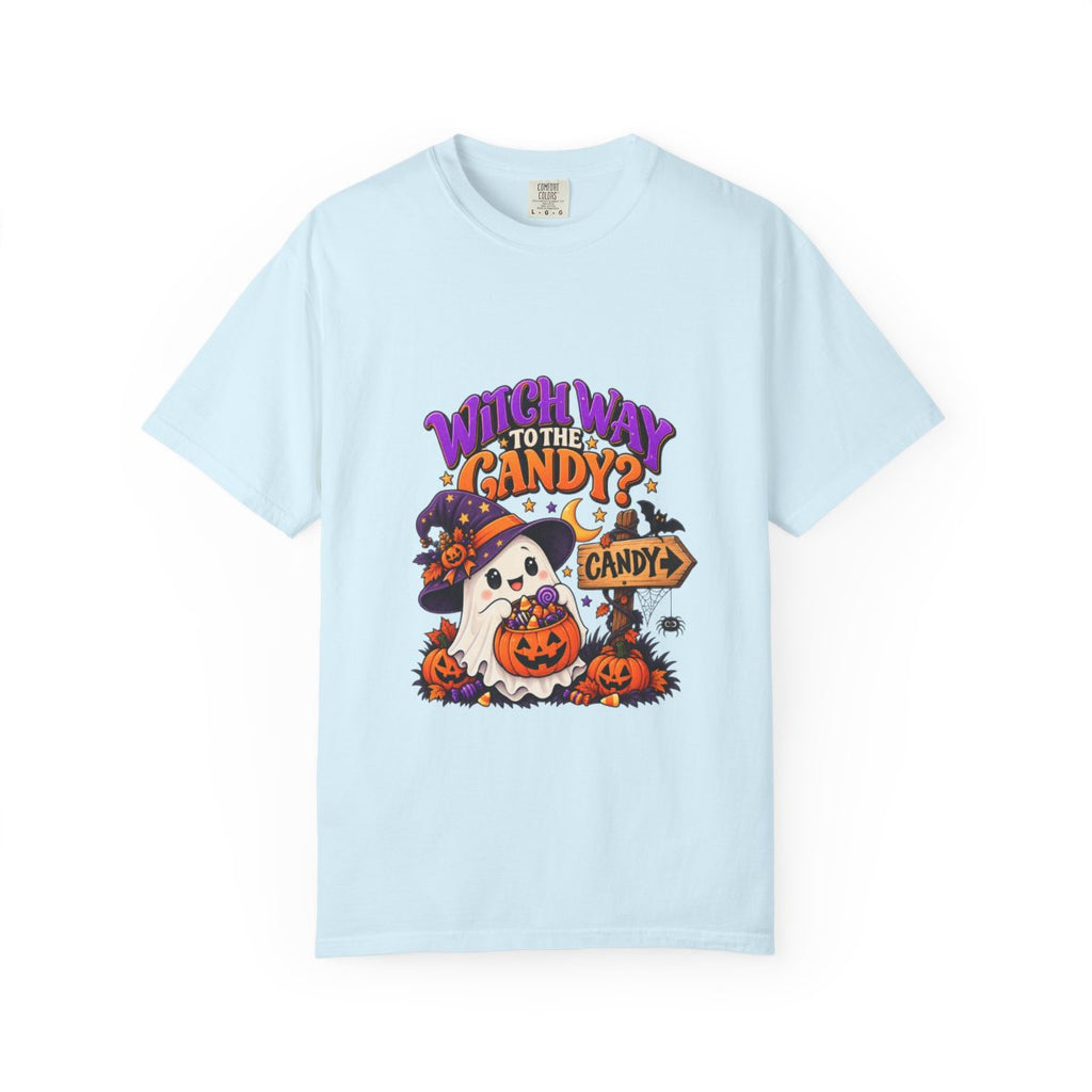 Witch Way to the Candy? Ghost Pumpkin Halloween T-shirt | Cute Trick or Treat Design