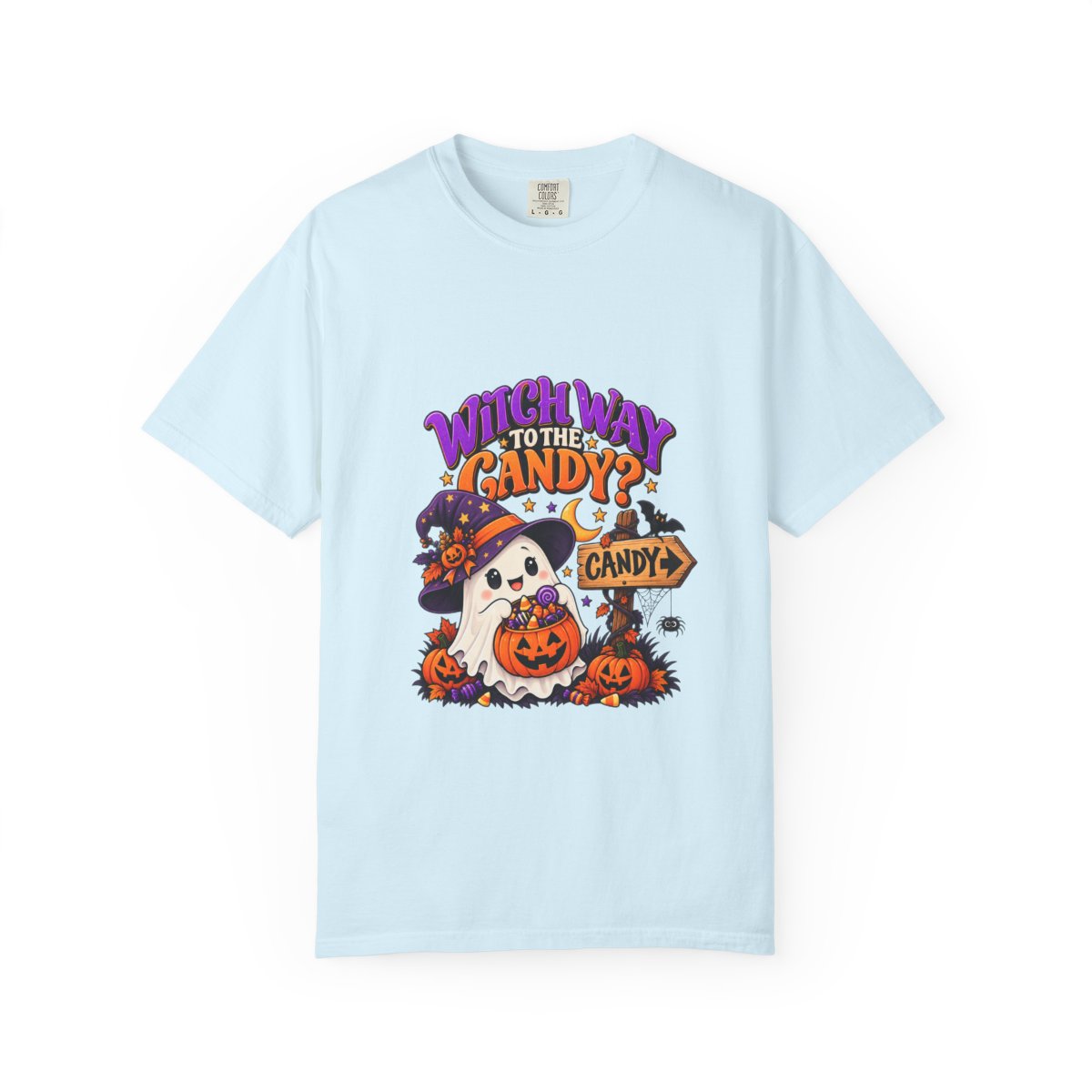 Witch Way to the Candy? Ghost Pumpkin Halloween T-shirt | Cute Trick or Treat Design