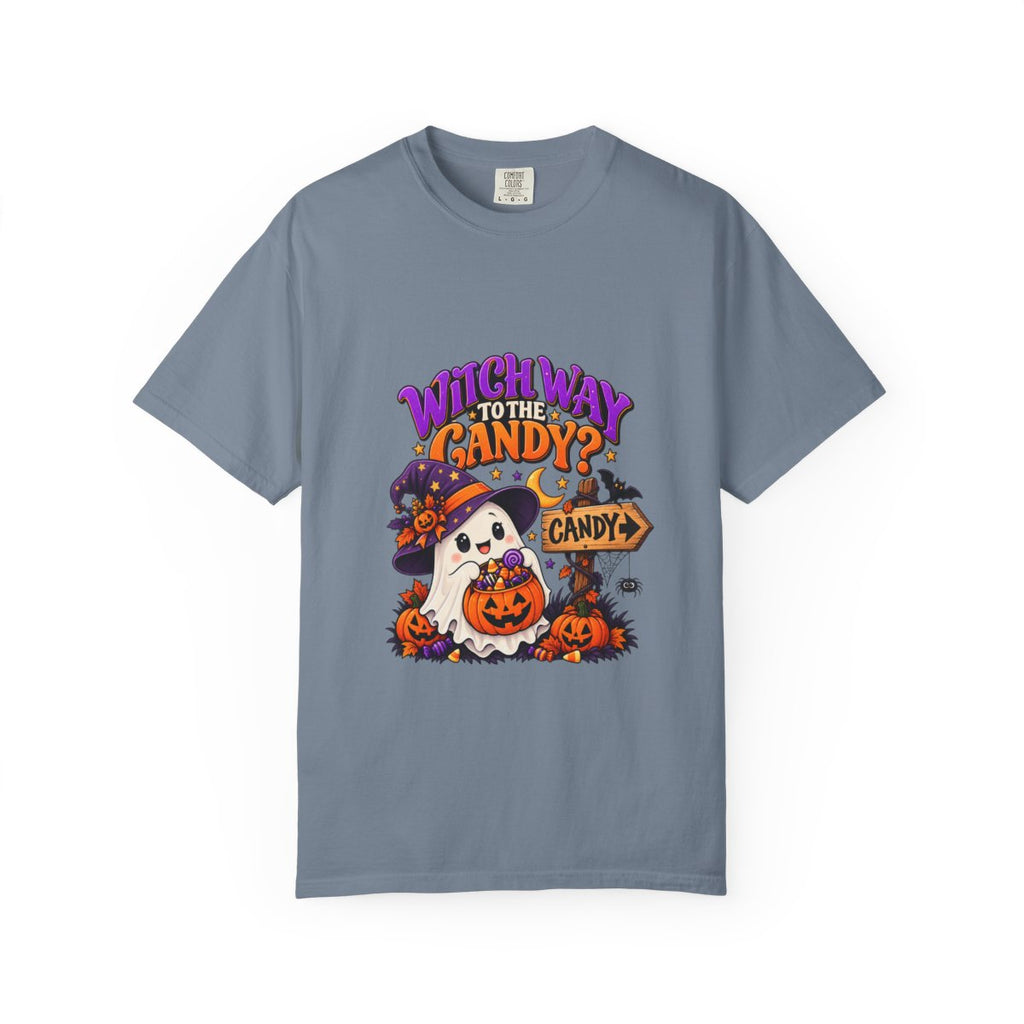 Witch Way to the Candy? Ghost Pumpkin Halloween T-shirt | Cute Trick or Treat Design