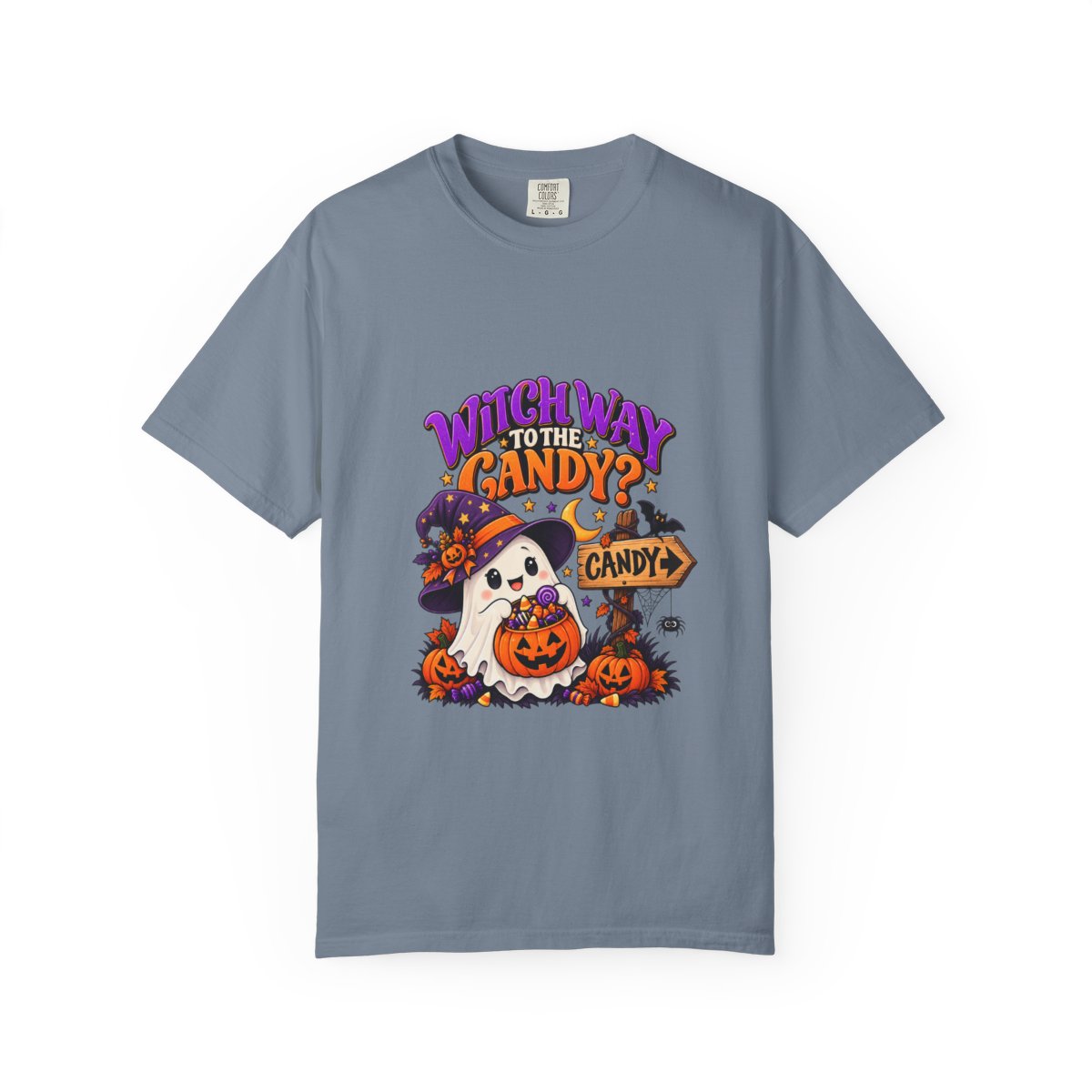 Witch Way to the Candy? Ghost Pumpkin Halloween T-shirt | Cute Trick or Treat Design