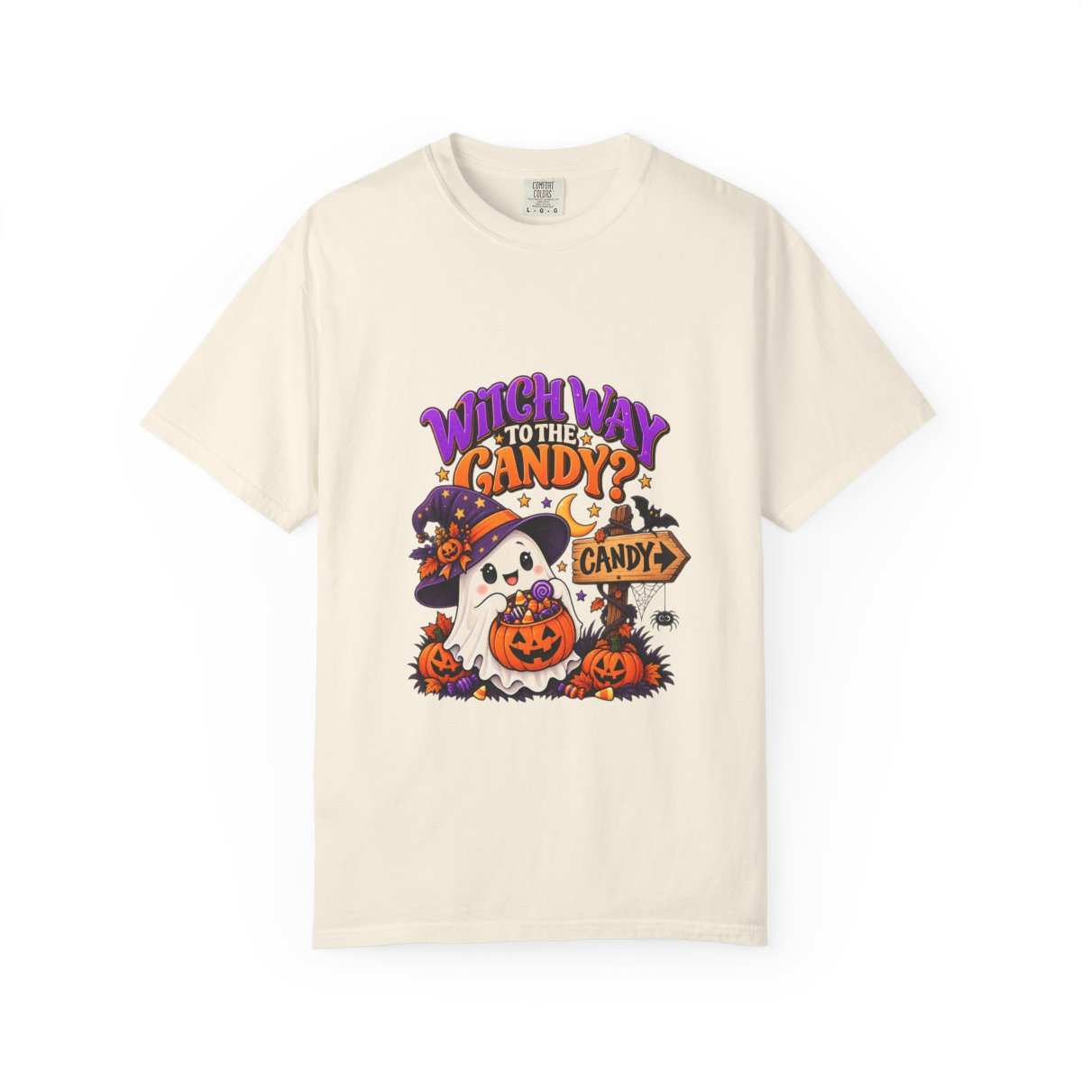 Witch Way to the Candy? Ghost Pumpkin Halloween T-shirt | Cute Trick or Treat Design