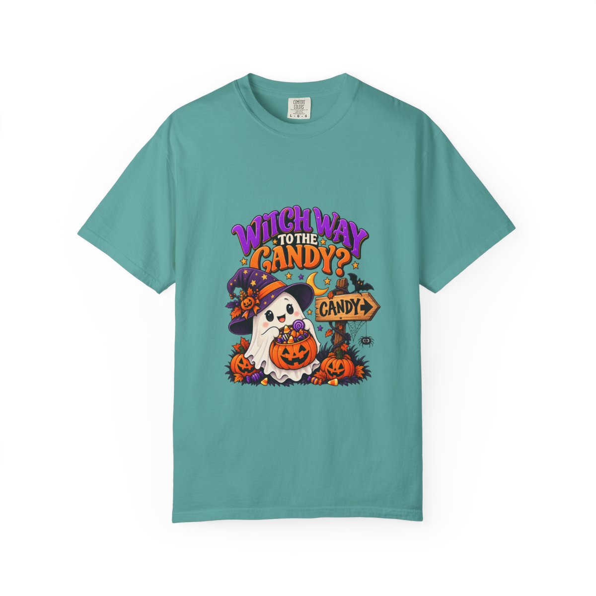 Witch Way to the Candy? Ghost Pumpkin Halloween T-shirt | Cute Trick or Treat Design