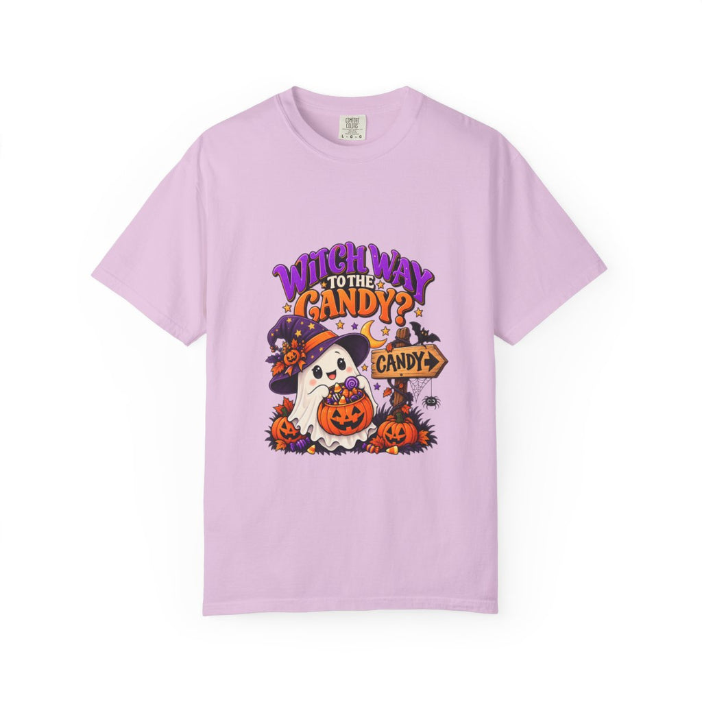 Witch Way to the Candy? Ghost Pumpkin Halloween T-shirt | Cute Trick or Treat Design