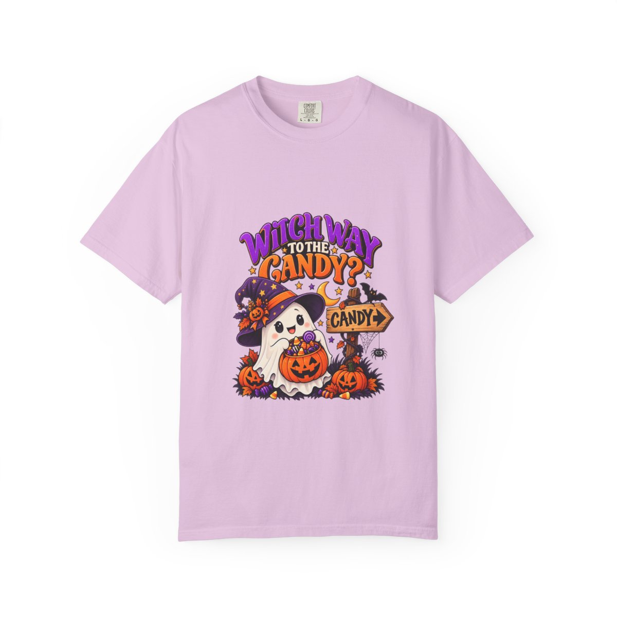 Witch Way to the Candy? Ghost Pumpkin Halloween T-shirt | Cute Trick or Treat Design