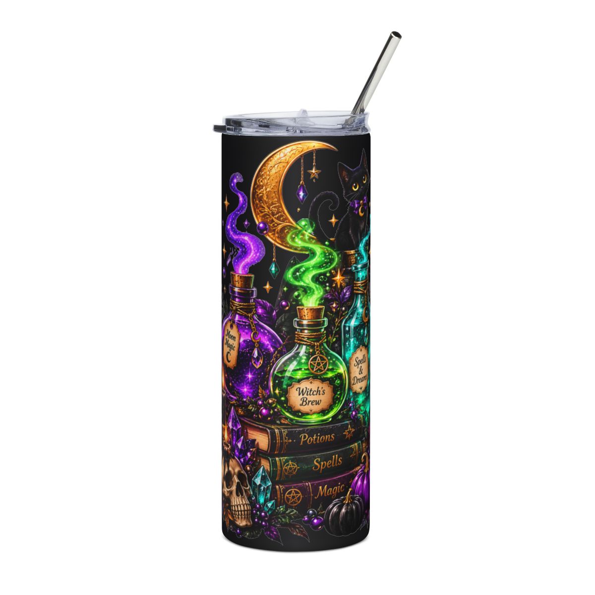 Witchy Potion Bottles & Black Cat Stainless Steel Tumbler