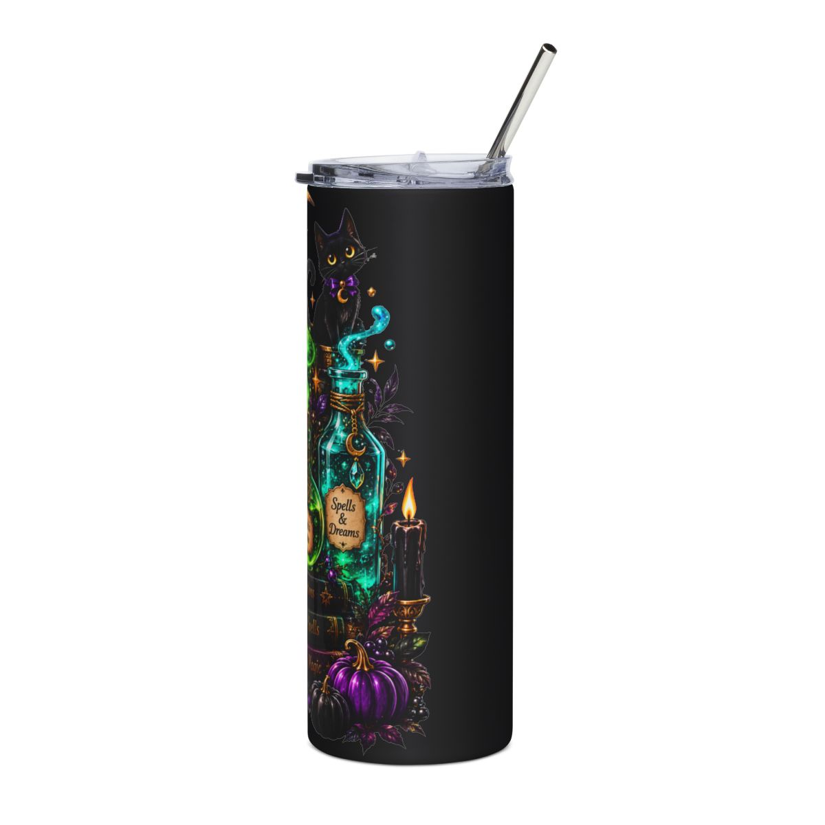 Witchy Potion Bottles & Black Cat Stainless Steel Tumbler