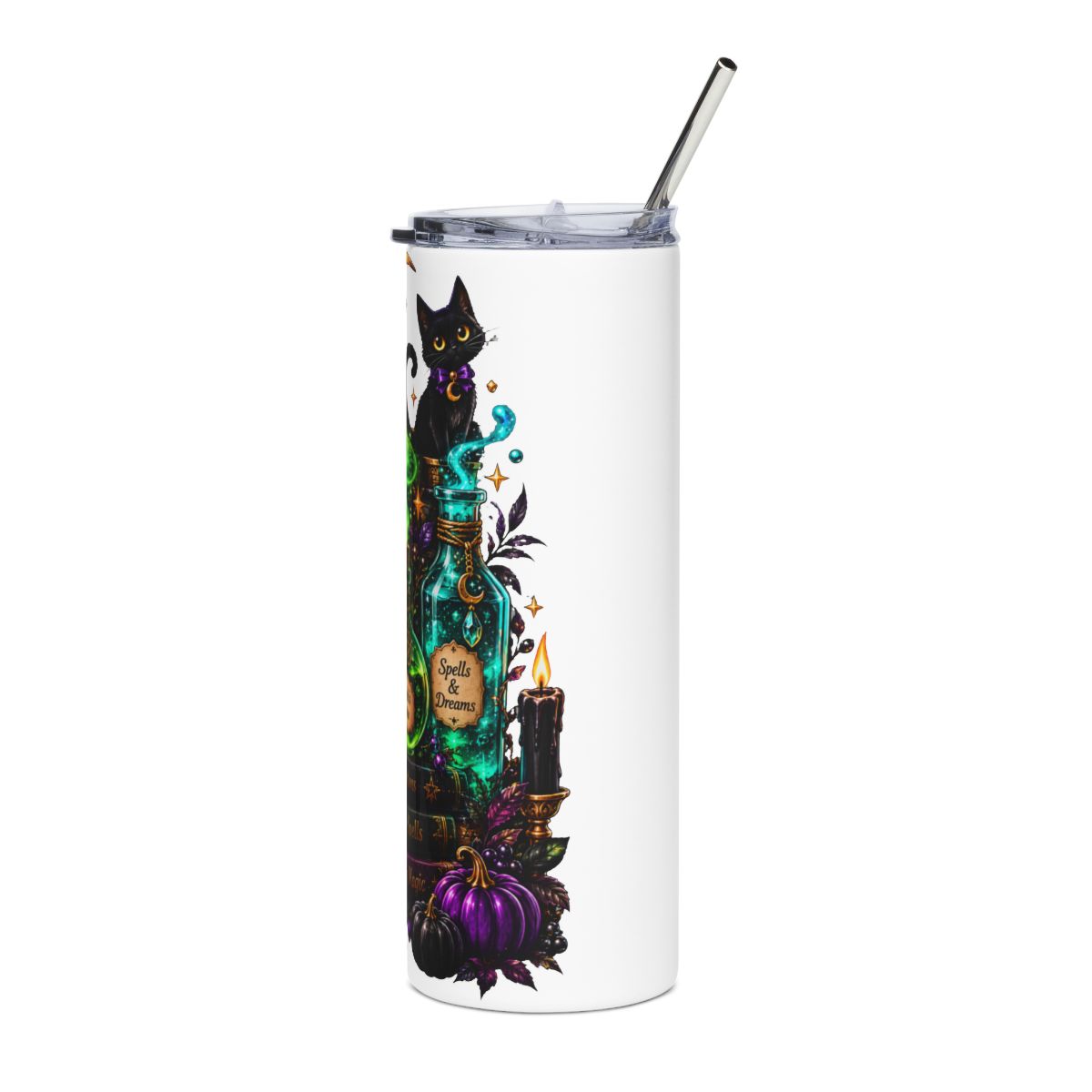 Witchy Potion Bottles & Black Cat Stainless Steel Tumbler