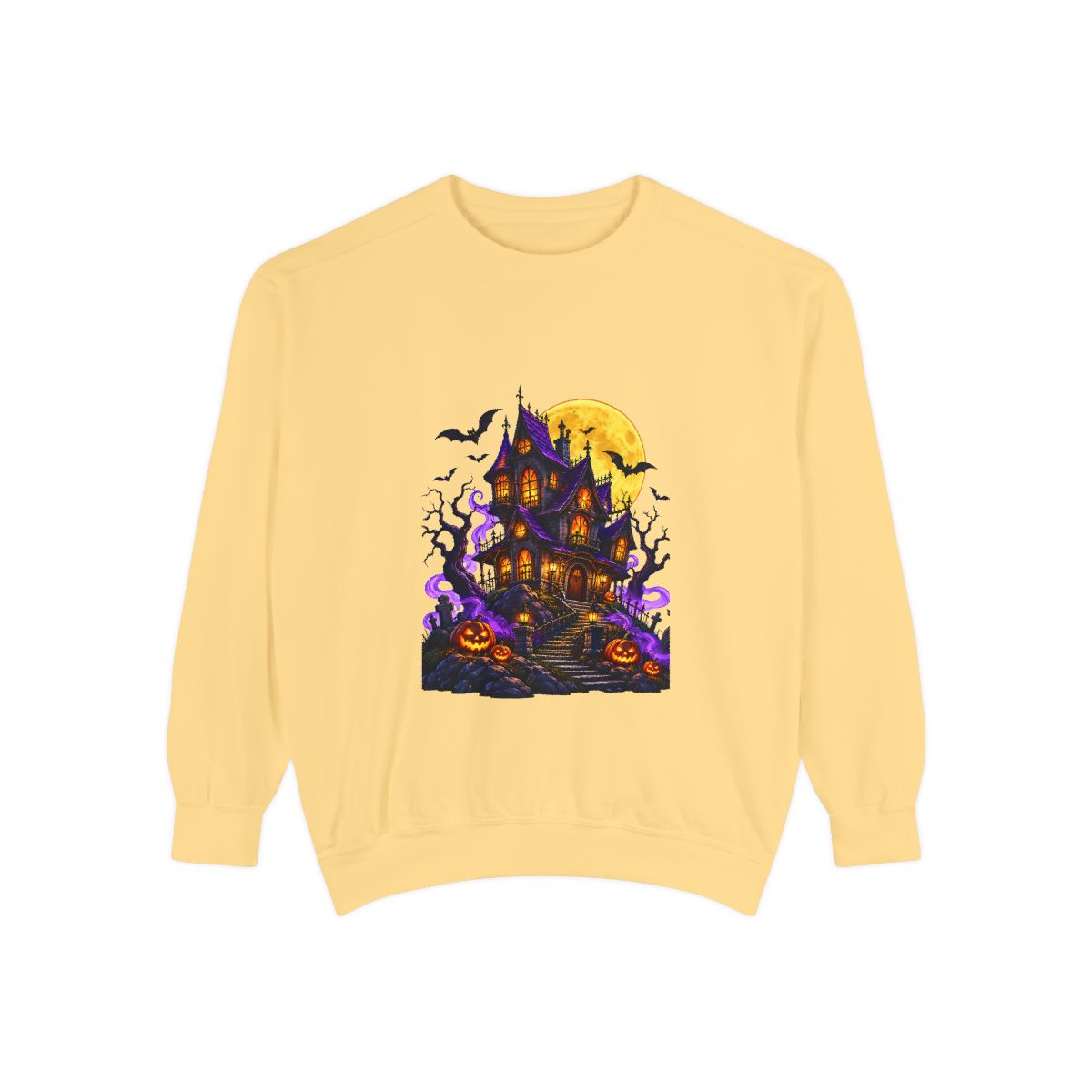 Witchy Potion Cauldron Sweatshirt | Black Cat, Pumpkins, Spooky Halloween Scene