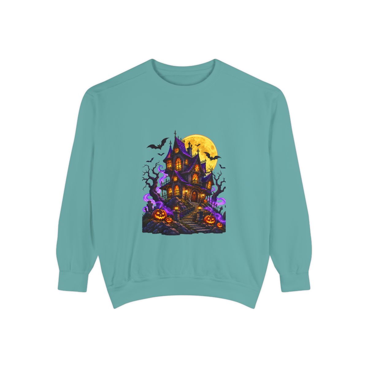 Witchy Potion Cauldron Sweatshirt | Black Cat, Pumpkins, Spooky Halloween Scene