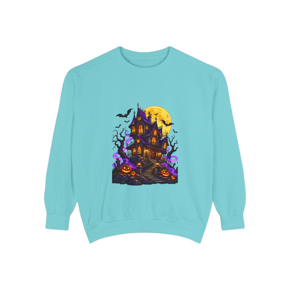 Witchy Potion Cauldron Sweatshirt | Black Cat, Pumpkins, Spooky Halloween Scene