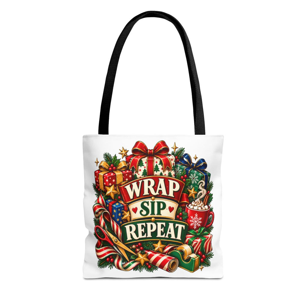 Wrap Sip Repeat Tote Bag | Christmas Wreath, Holiday Gifts, Candy Canes