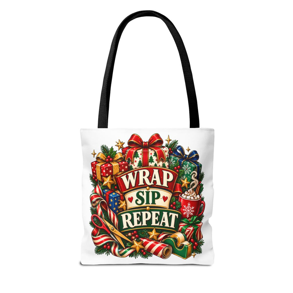 Wrap Sip Repeat Tote Bag | Christmas Wreath, Holiday Gifts, Candy Canes