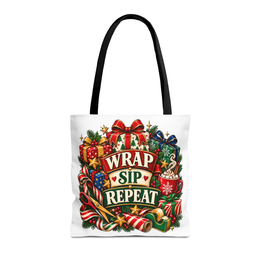 Wrap Sip Repeat Tote Bag | Christmas Wreath, Holiday Gifts, Candy Canes